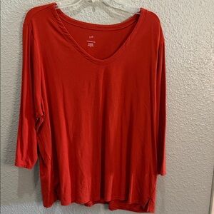 J. Jill Forward Seam Tee Relaxed V-Neck Top - dark orange size 2X